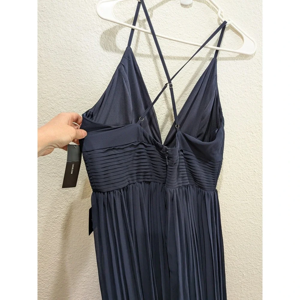 NWT Lulus Depths of My Love Navy Maxi Dress XL V Neck Cross back Formal Prom - Picture 6 of 14